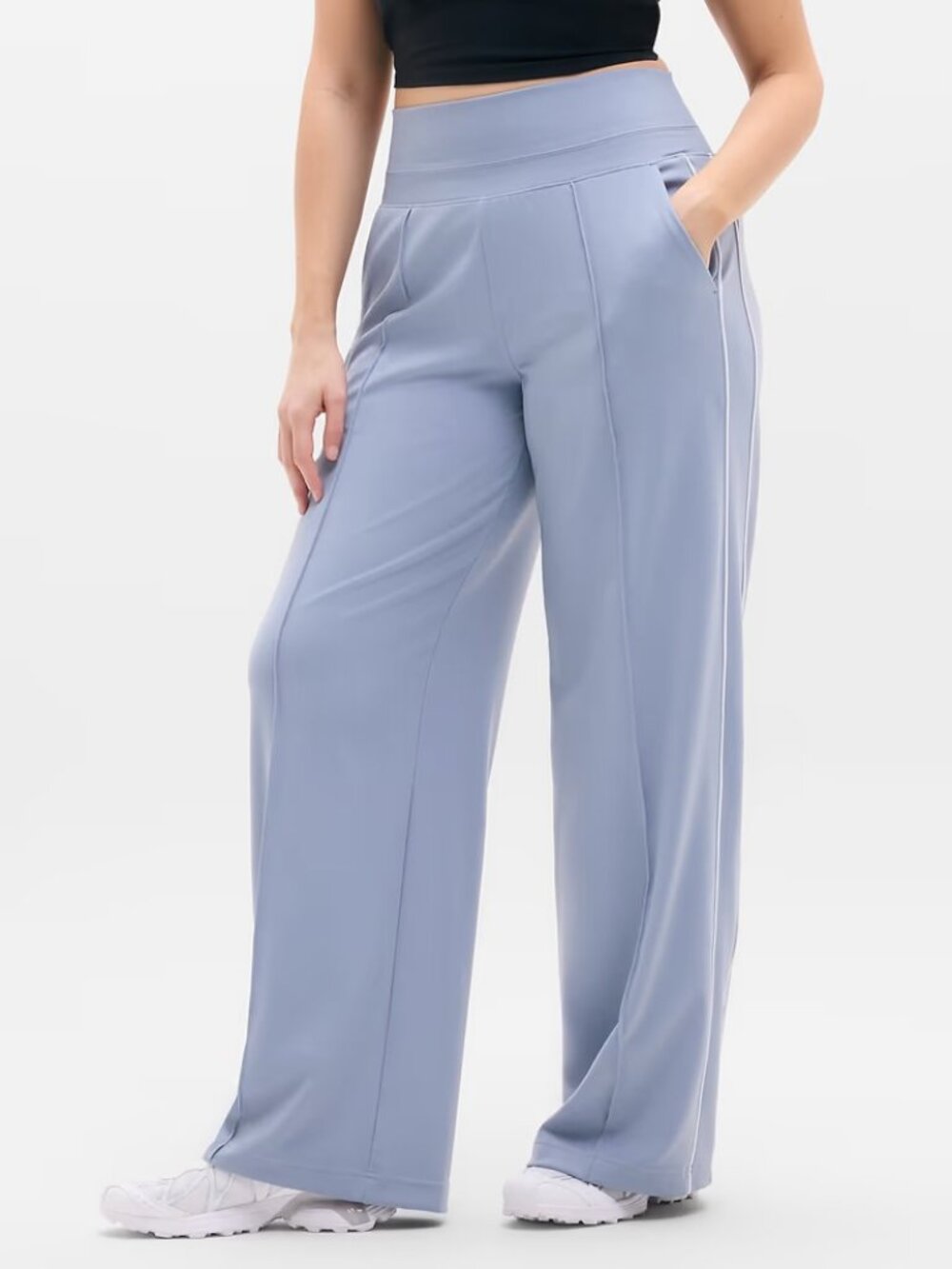 New Athleta L Venice Track Stripe Wide Leg Pant Storm Blue White Large Regular
